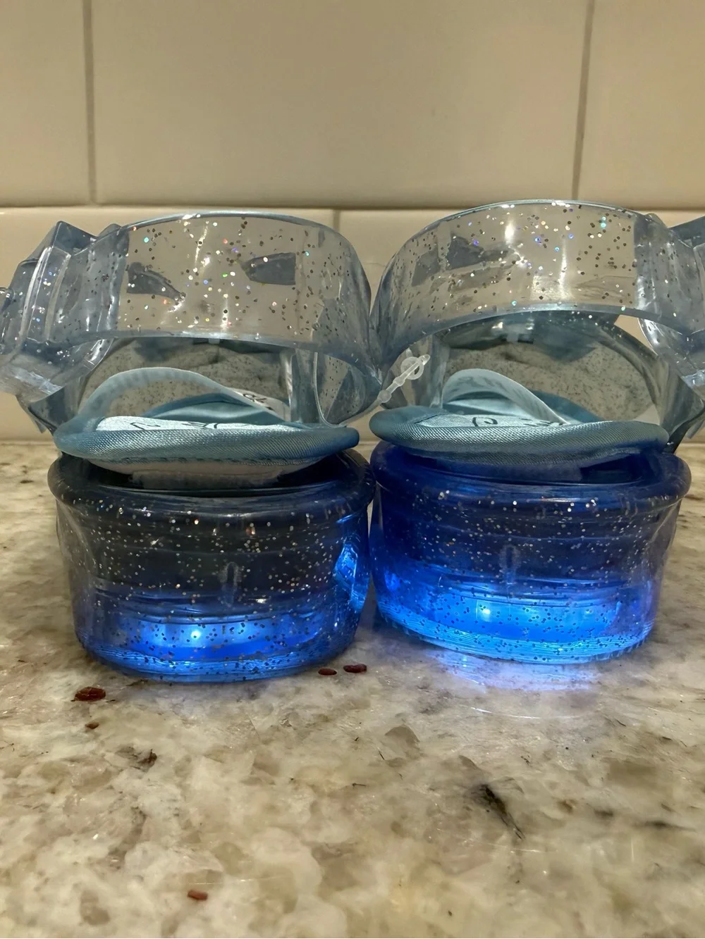 Cinderella Girls' Sparkle Jelly Slingback Light Up Shoes with Gem Bow - NWOT